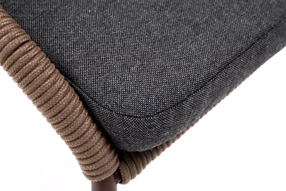 "Милан" стул плетеный из роупа, каркас алюминий коричневый (RAL8016) шагрень, роуп коричневый круглый, ткань темно-серая 019