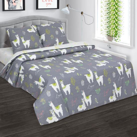 Евро комплект постельного белья Лама DE LUXE поплин наволочки 70x70 см