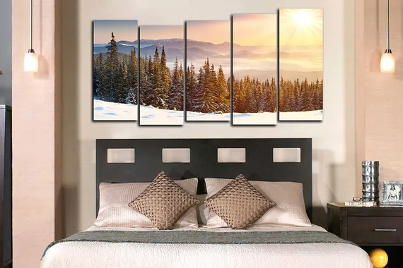 Модульная картина "Солнце над тайгой"