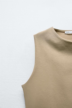 ZARA ТОП CROPPED БЕЗ РУКАВОВ, БЕЖЕВЫЙ