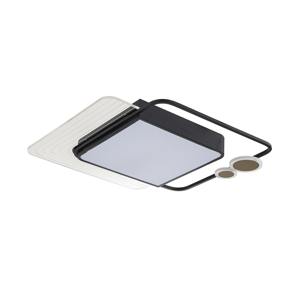 Потолочный светодиодный светильник 75Вт, 4268Лм, 3000-6000К, Ra>80,  плавная регулировка мощности, изменение цветовой температуры, ночник,  металл/акрил, черный/золото