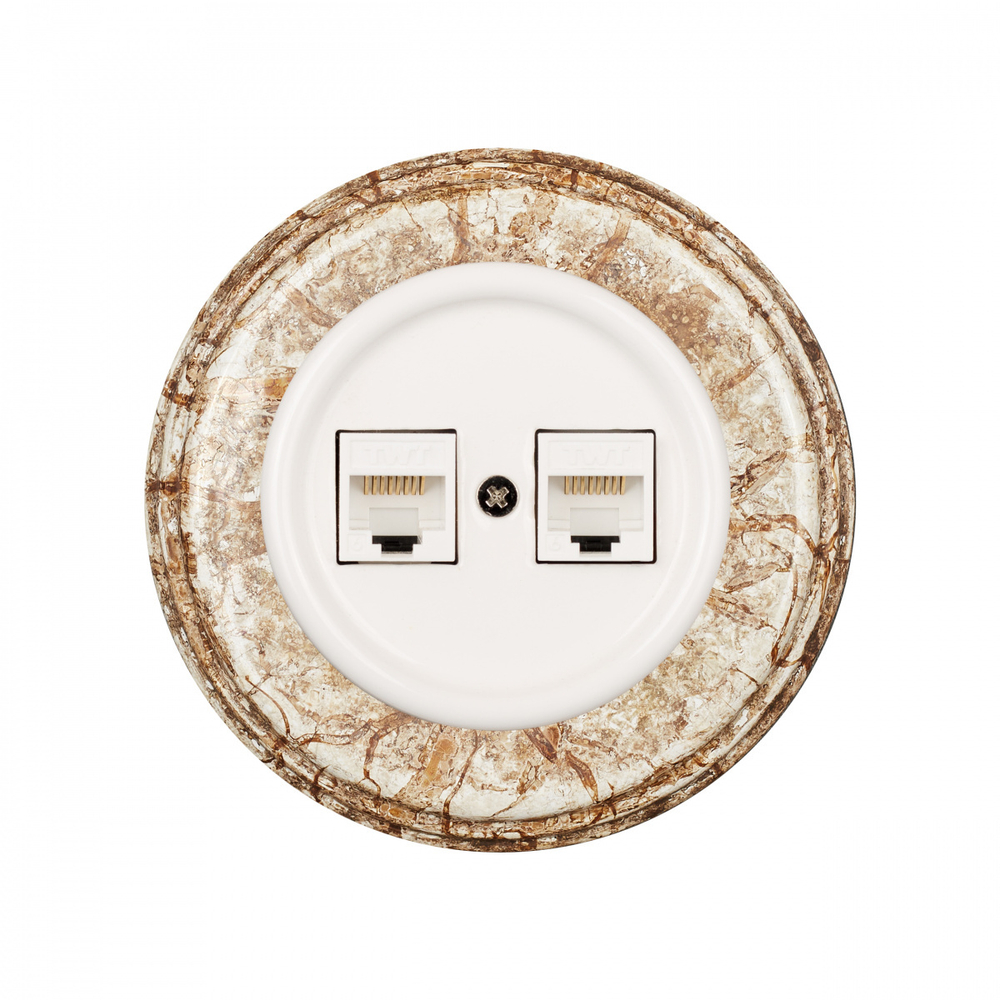 Розетка RJ45 информационная двойная, керамика, цвет белый, декор D6/2 B1-302-01-D6/2