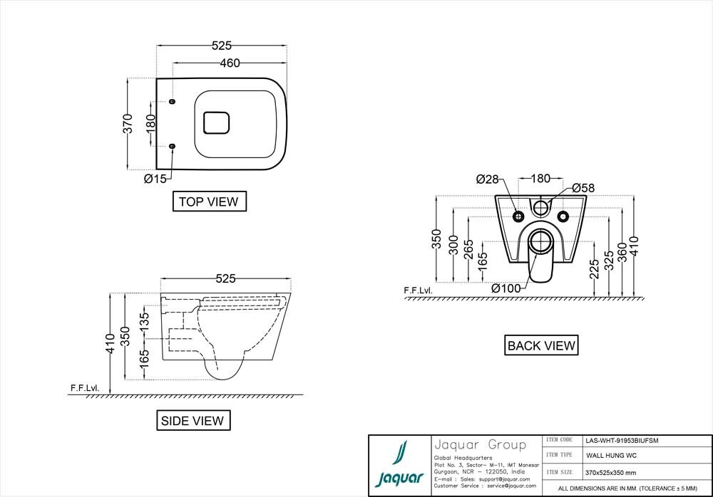 Jaquar, Унитаз подвесной Laguna, сиденье из дюропласта, белый LAS-WHT-91953BIUFSM