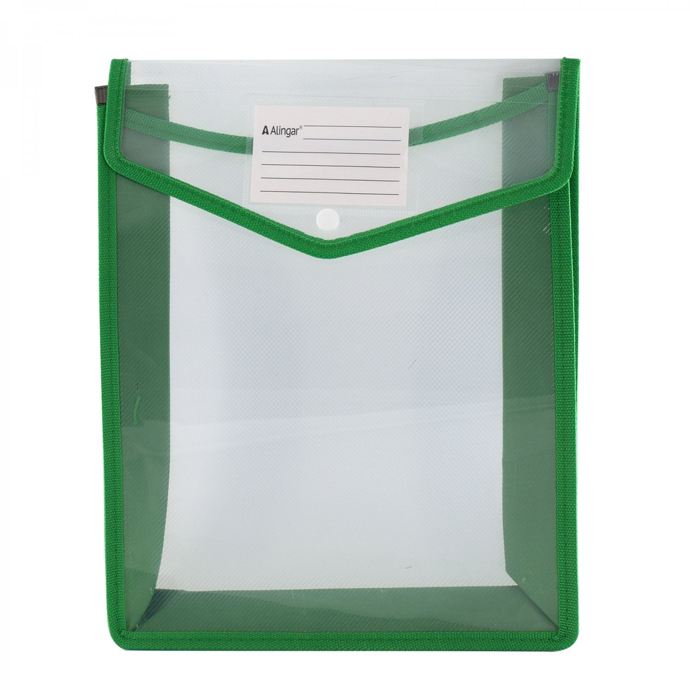 Папка-конверт на кнопке Alingar, A4, 330х250х75 мм, вертикальная, 450 мкм, карман для визитки, ассорти, прозрачная