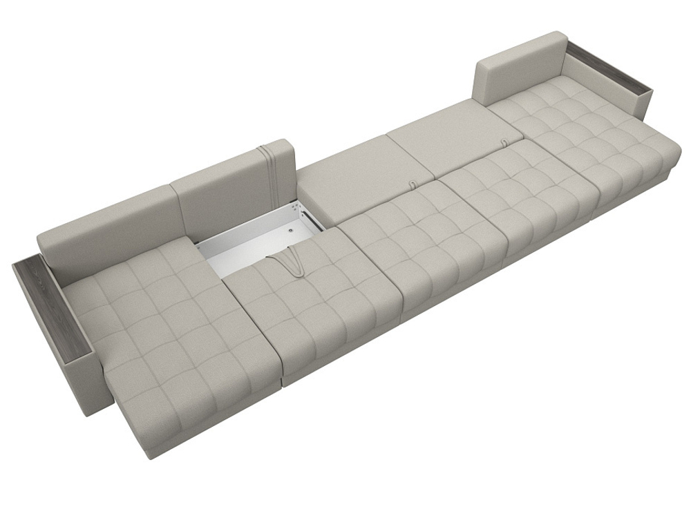 Диван П-образный с декором Лига-049 НПБ Мегалонг, Амур 02 рогожка бежевый