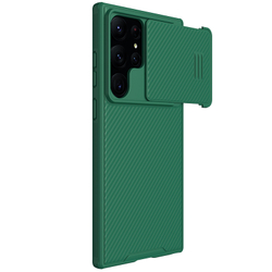 Чехол зеленого цвета (Deep Green) от Nillkin для Samsung Galaxy S23 Ultra, серия CamShield S Case, полуавтоматический механизм сдвижной шторки