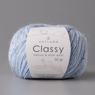 Classy, пряжа с люрексом и пайетками, шелк-5%, мериносовая шерсть-20%, нейлон-30%, норка-45%, 50 гр, 240 м, голубой