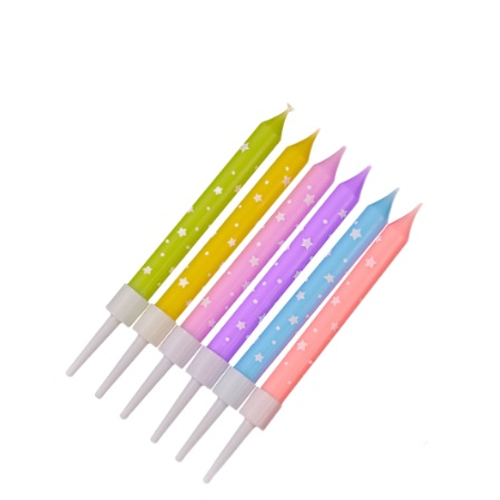 Свечи для торта "Нежность" 6 шт, цветные со звездами 10 см