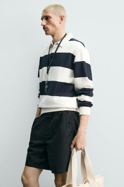 ZARA ШОРТЫ ИЗ ТВИЛА RELAXED FIT, ЧЕРНЫЙ
