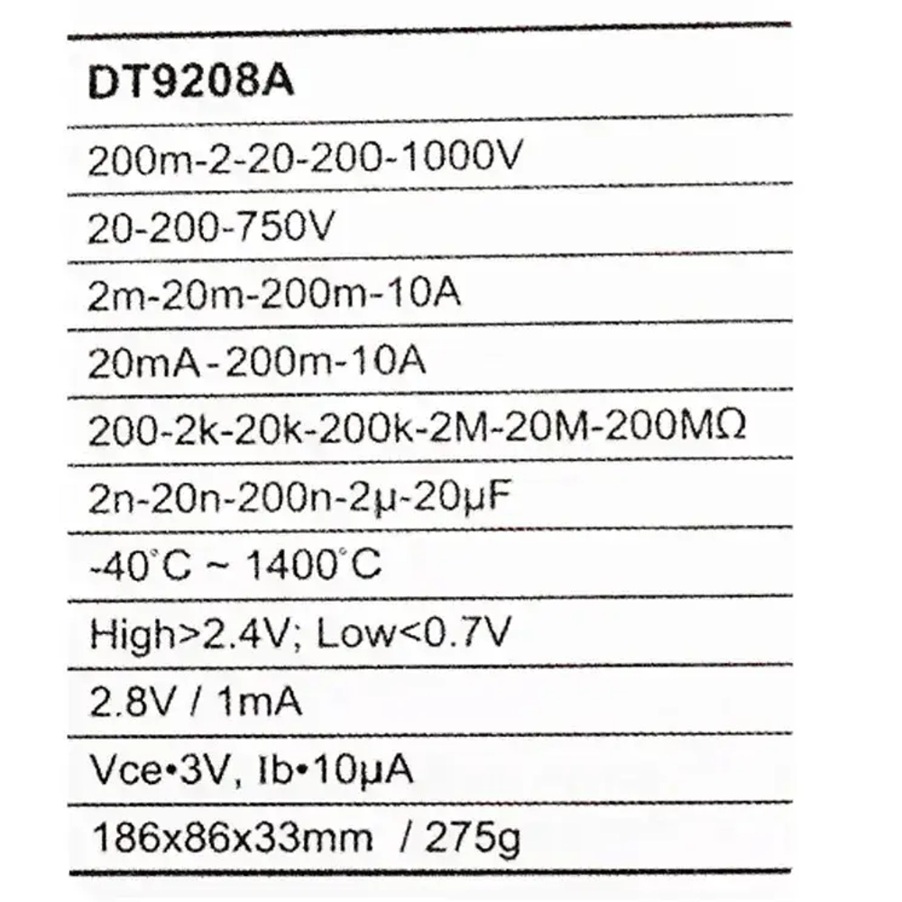 Мультиметр цифровой (тестер) DT9208A