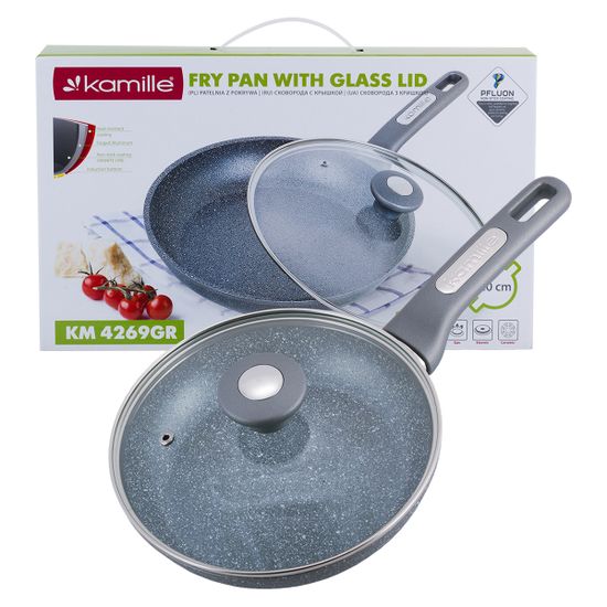 Сковорода 20 см. из алюминия с крышкой Kamille KM-4269GR с мраморным покрытием