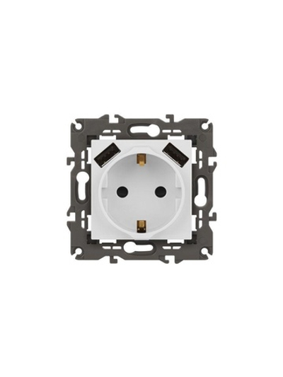 Розетка 16А 250В 2P+E с 2хUSB 5В-3А защ. шторки Elegance бел. 14-4109-01 ЭРА Б0047867