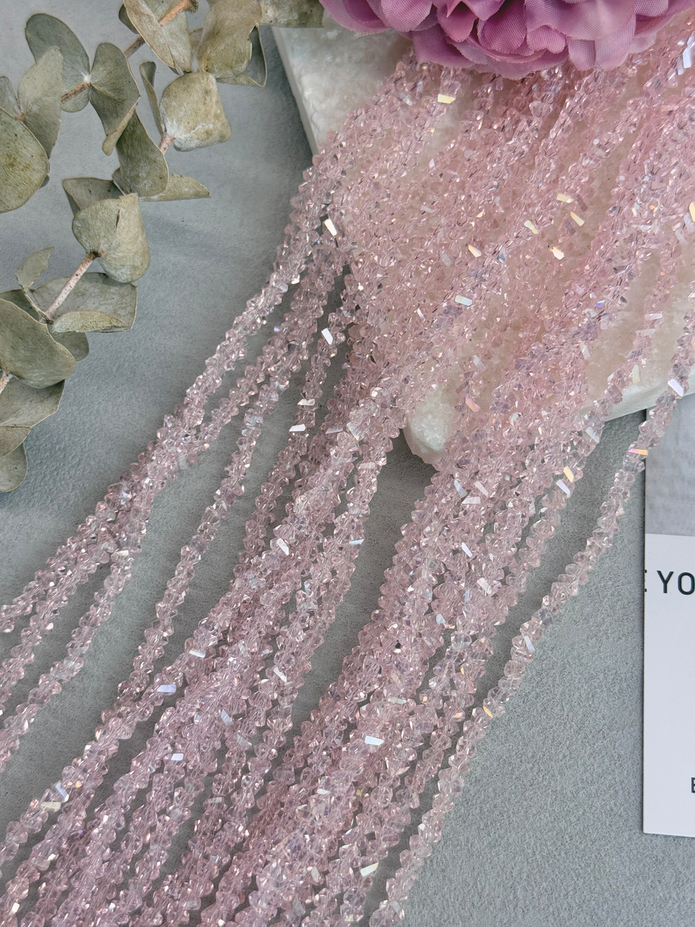 Бусины из хрустального стекла, треугольник, розовый, 4 мм, нить 34 см