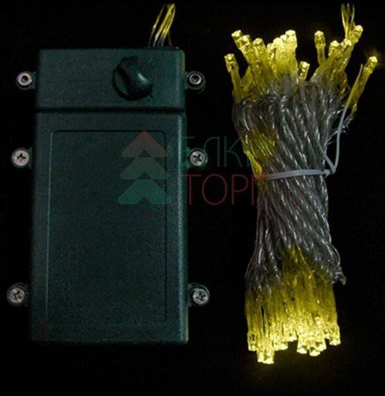 Светодиодная гирлянда 5 м., 3 батарейки типа D 4.5V, 50 LED ламп цвета шампань, таймер, прозрачный провод, LTC (EST50-4W10-8CH)