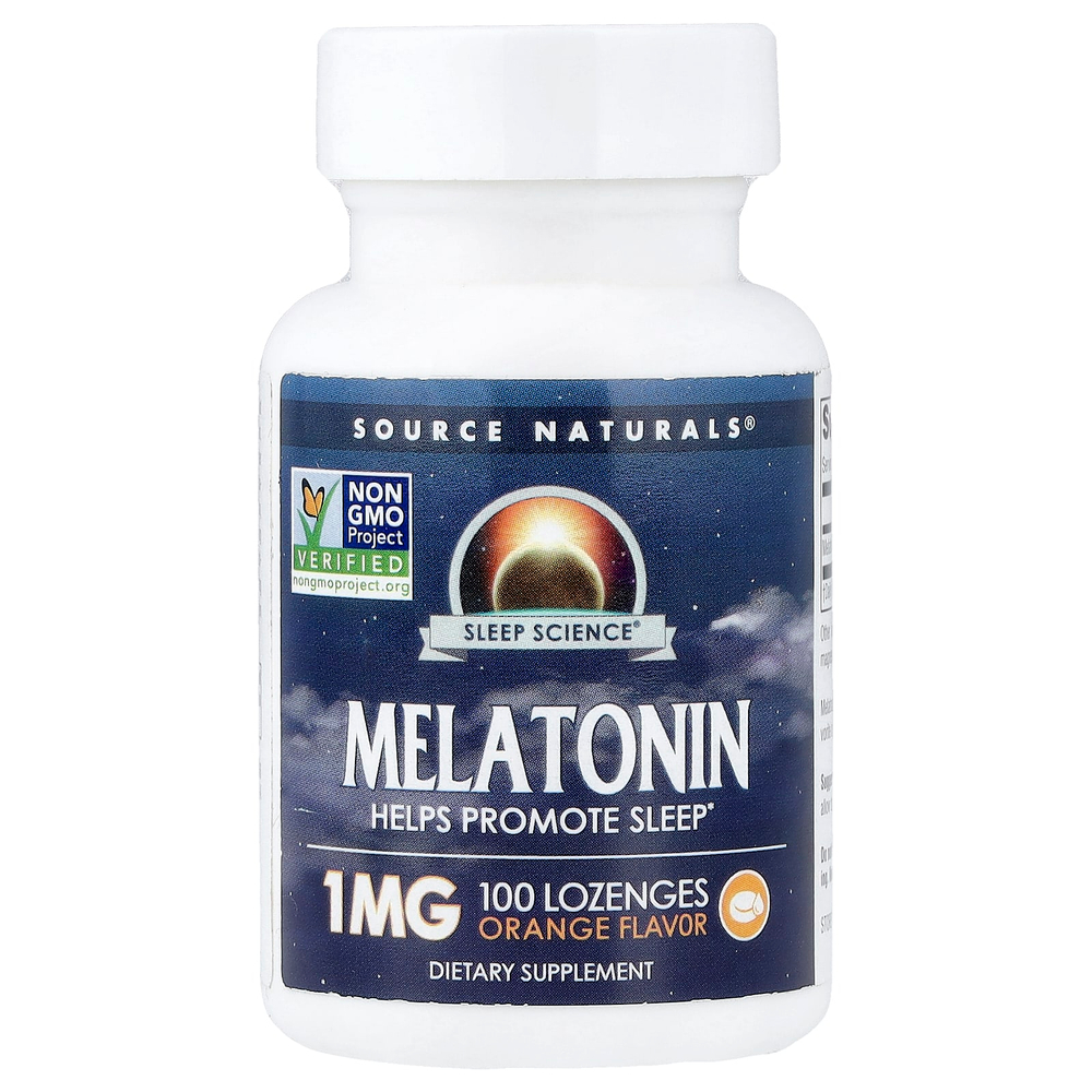 Source Naturals, мелатонин, со вкусом апельсина, 1 мг, 100 пастилок