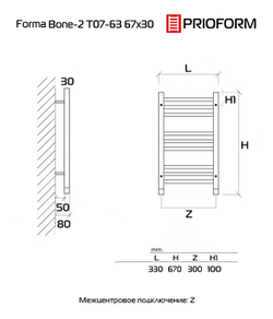 FORMA Bone-2 67x30 (см) полотенцесушитель водяной