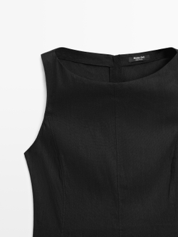 Massimo Dutti Длинное платье из струящейся смесовой льняной ткани, черный