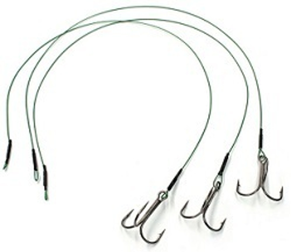 Поводок оснащ. стальной Namazu N-LS48-40TR1 1x7 Nylon Coated Green Тест 29кг 3шт d-0.48мм L-40см Тройник 35647 №1