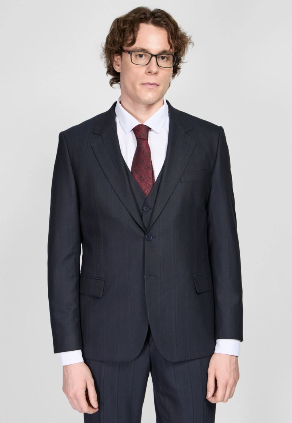 Мужской костюм тройка в полоску (синий) В77