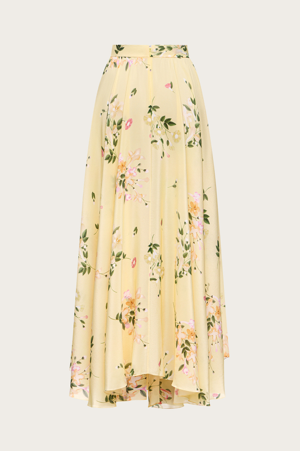ЮБКА ИЗ ЖЕЛТОГО ШЕЛКА С ЦВЕТОЧНЫМ ПРИНТОМ