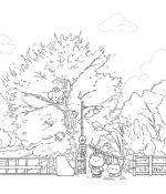 The cozy village of Akonchi. Coloring Book