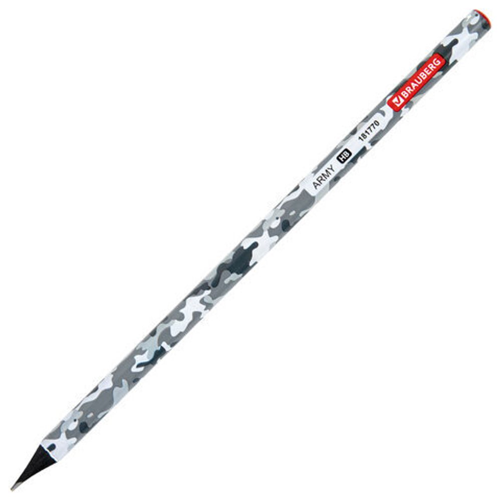 Карандаш чернографитный BRAUBERG "ARMY", 1 шт., HB, корпус ассорти, 181770