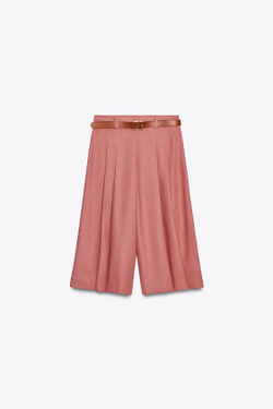 ZARА ДЛИННЫЕ БЕРМУДЫ С ПОЯСОМ ИЗ ЛЬНА, МАРСАЛА