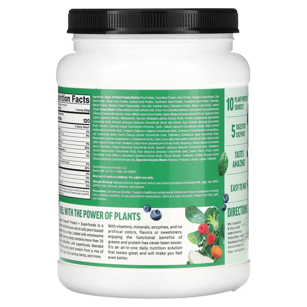 Force Factor, Smarter Greens Protein + Superfoods, ваниль, 600 г (1 фунт)