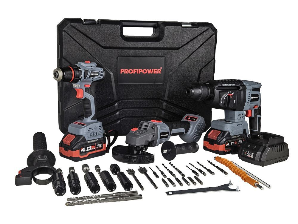 Аккумуляторный бесщеточный НАБОР 3в1 PROFIPOWER ProfiSet-3E18 (Li-ion-2шт, 4Ач, З/У, кейс, E0080,T0056, T0058)