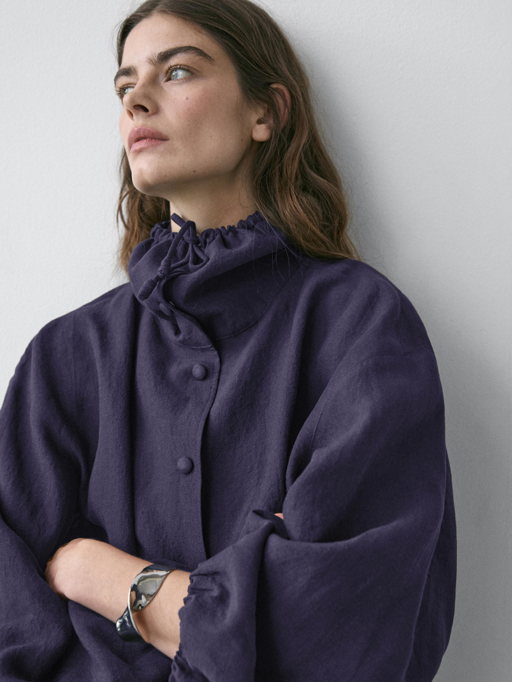 Massimo Dutti Бомбер из 100% льна с воротником, индиго