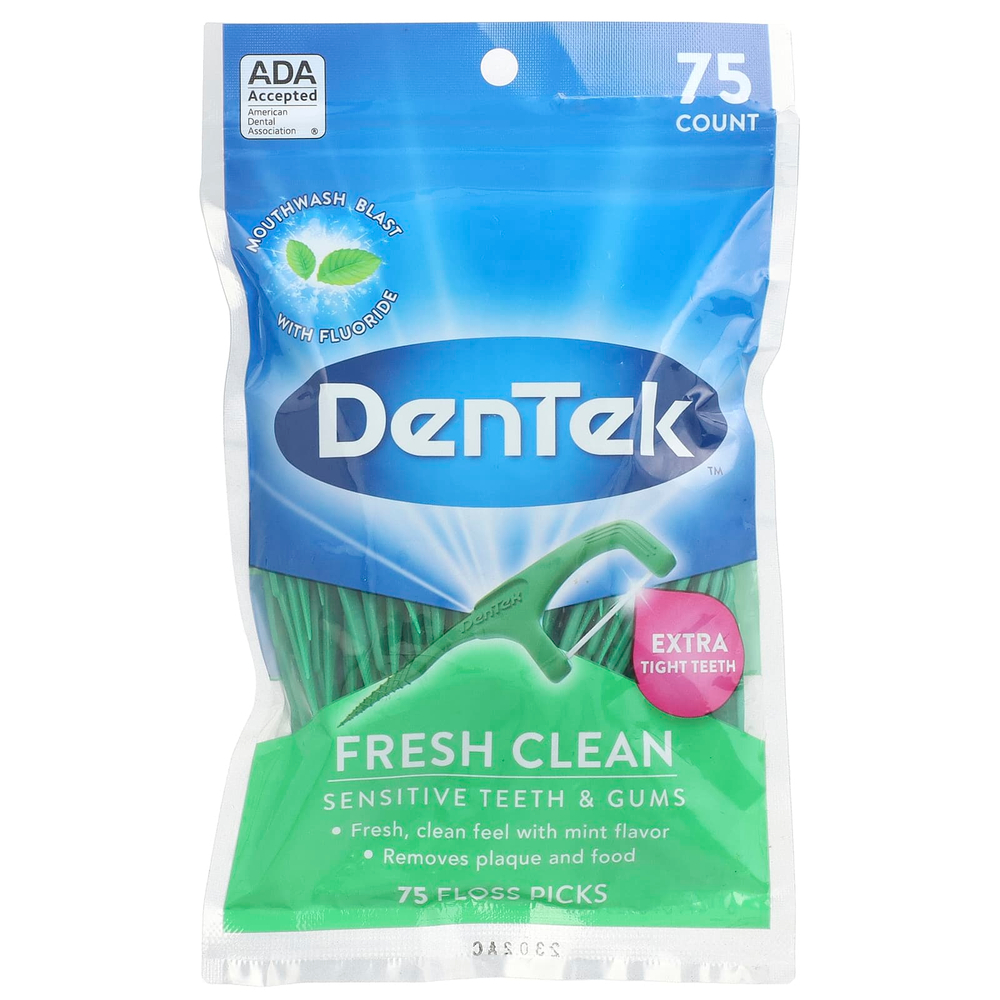 DenTek, Fresh Clean, зубочистка с зубной нитью,  средство для гигиены полости рта, 75 зубочисток