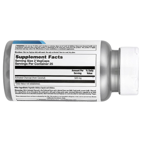 KAL, активированный уголь, 280 мг, 50 растительных капсул