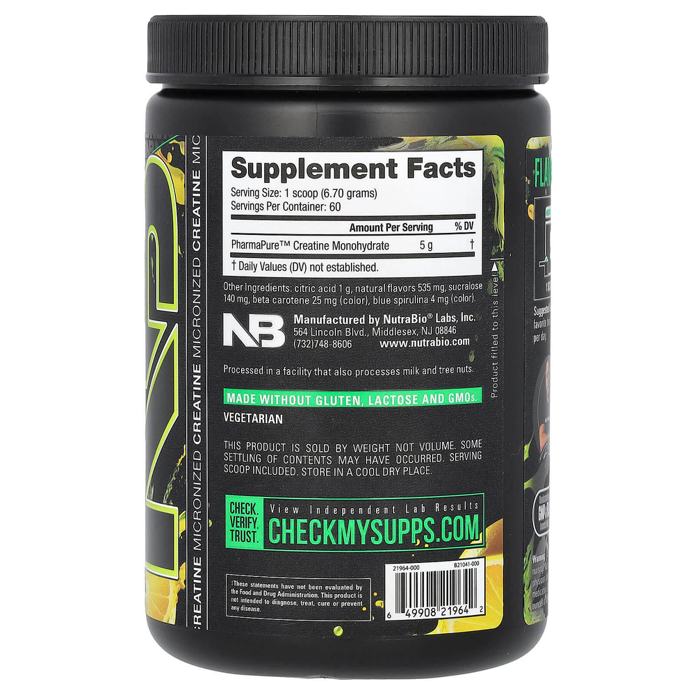 NutraBio, Micronized Creatine Burst, цитрусовые, лимон и лайм, 402 г (0,89 фунта)