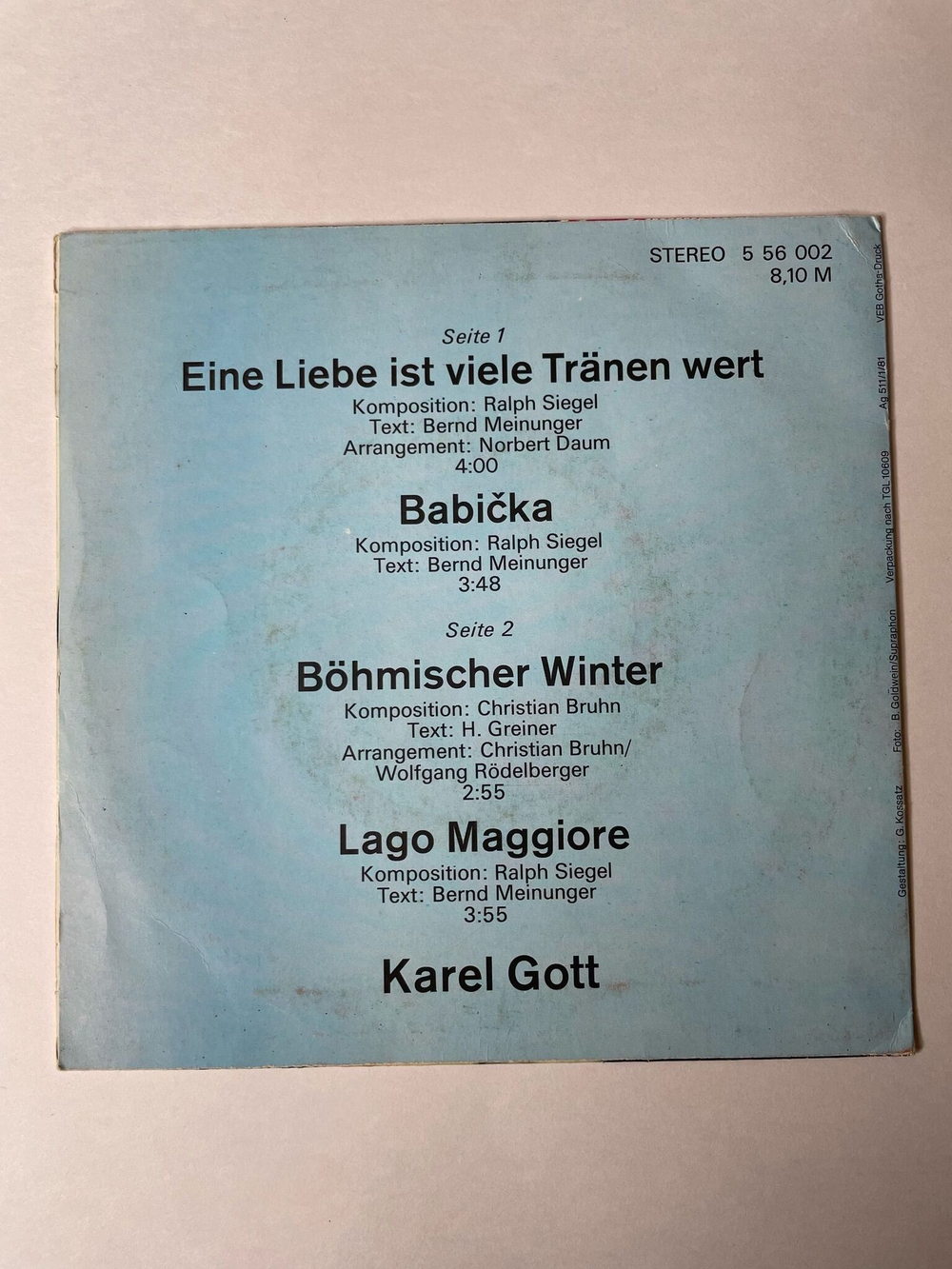 Винтажная виниловая пластинка LP Karel Gott Карел Готт (ГДР 1981) 7 дюймов