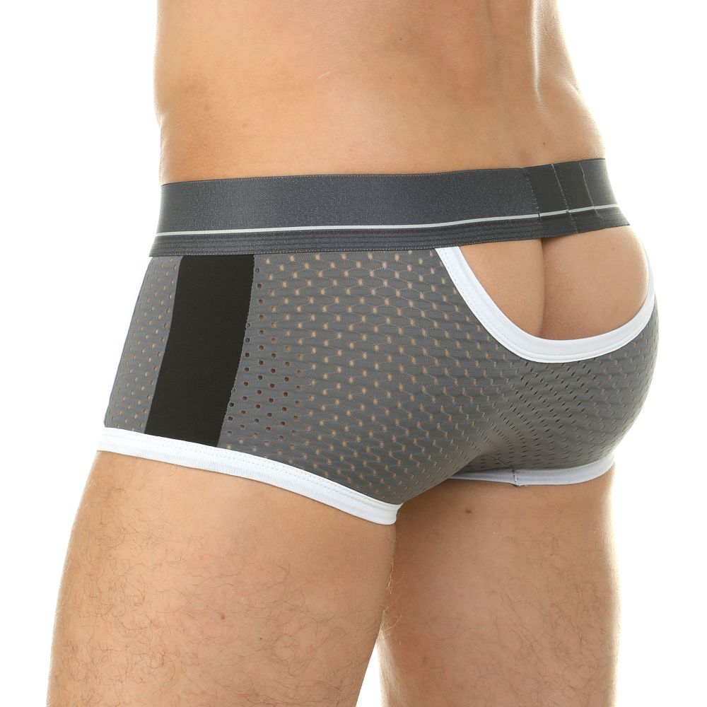 Трусы мужские хипсы сетчатые серые с вырезом сзади ADDICTED