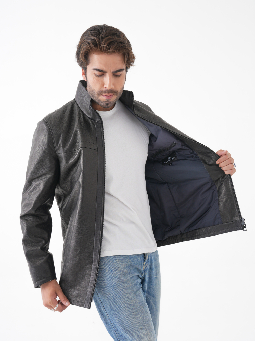 KHIMEONE Мужская кожаная демисезонная куртка (натуральная кожа, овчина)