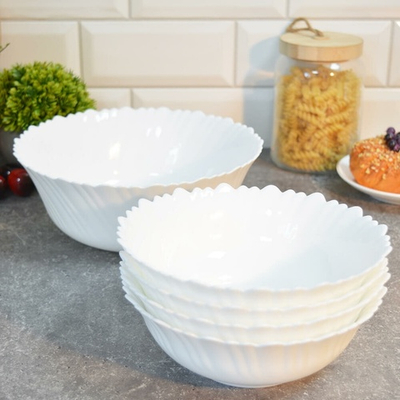 Набор салатников 5 предметов (700мл 18см 4шт, 1200мл 23см 1шт) "Безе" стеклокерамика, Jewel