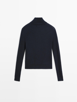 Massimo Dutti Шерстяной кардиган с застежкой-молнией, темно-синий