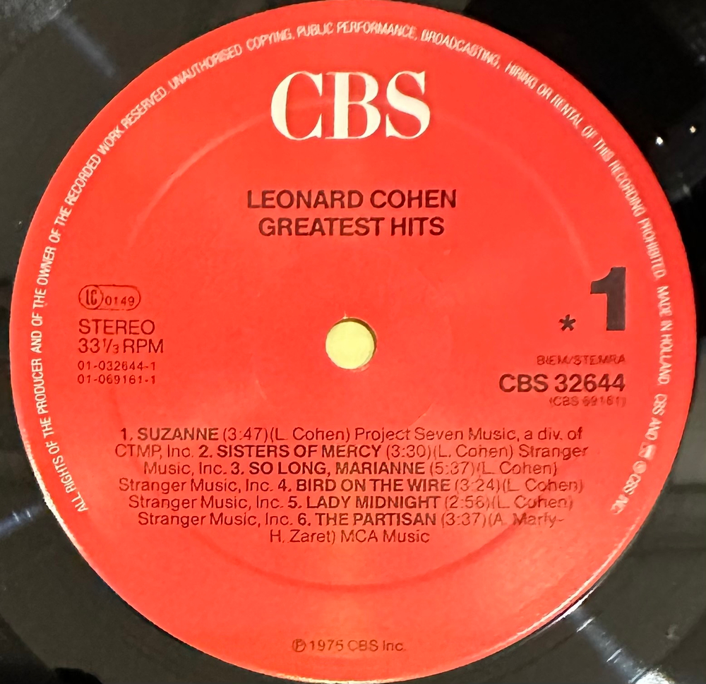 Leonard Cohen - Greatest Hits (Голландия 1975г.)