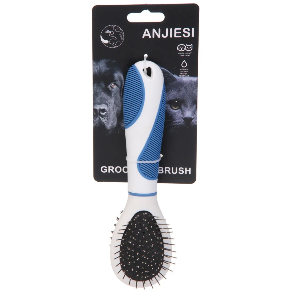 Расческа - пуходёрка двухсторонняя для животных «ЛАПУСИКИ», коллекция БРО, прорезиненная ручка, цвет белый/голубой, 6*20.5см (блистер)