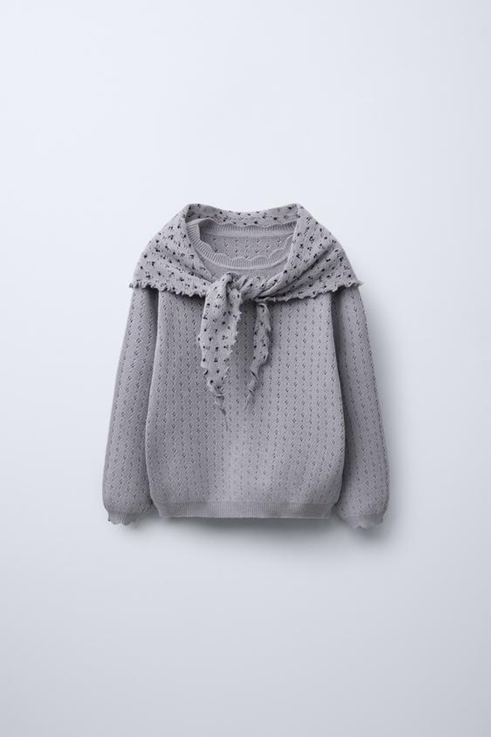 ZARA СВИТЕР С ЦВЕТОЧНЫМ ПРИНТОМ И БАНДАНОЙ, СЕРО-СИНИЙ