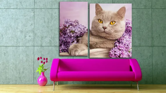 Модульная картина "Лиловый британский кот"