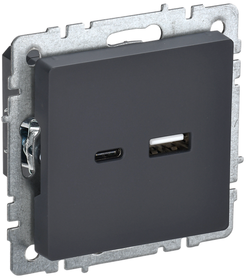 BRITE Розетка USB A+C 18Вт РЮ11-1-БрГ графит IEK