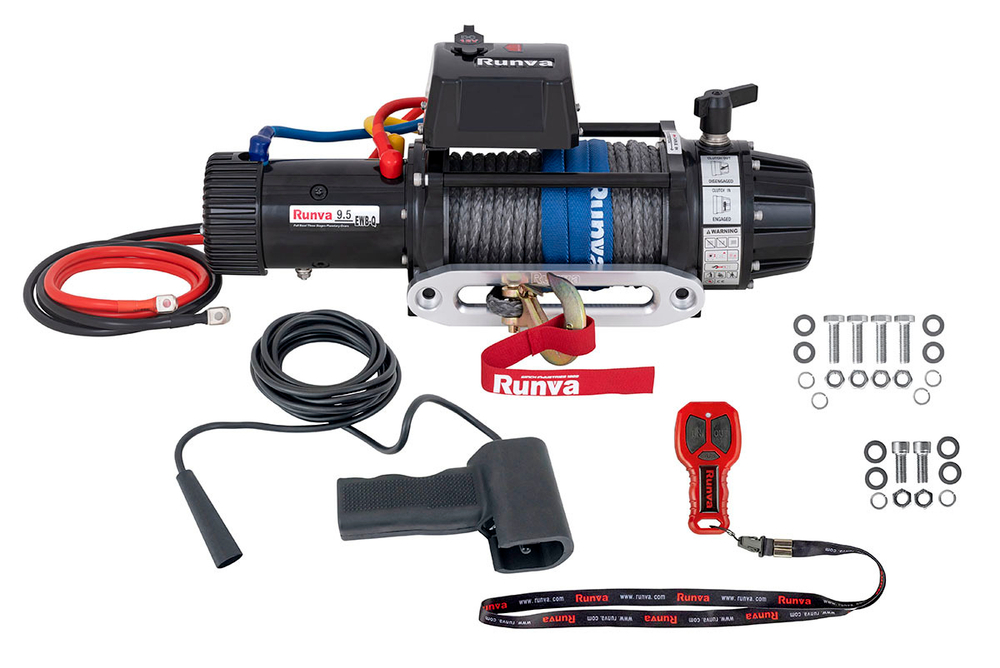 Лебёдка автомобильная электрическая 12V Runva 9500 lbs 4350 кг влагозащищенная, синтетический трос
