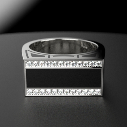 Серебряное кольцо 925 пробы с черной эмалью и цирконами, W-0008