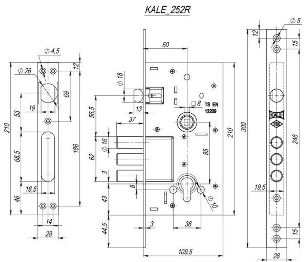 Замок врезной 252R Kale