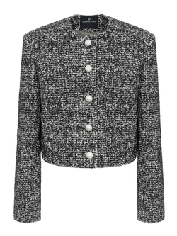 Укороченный жакет из итальянского твида серый