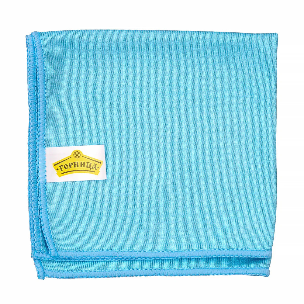 Салфетка микрофибра 35*35 см, 280 г/м2, голубая гладкая для стекла "Горница" 406-133