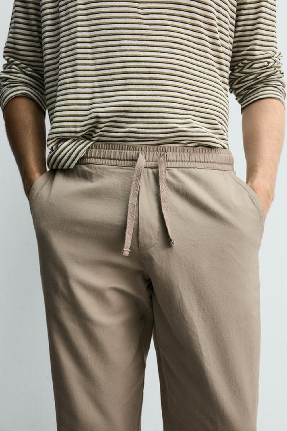 ZARA БРЮКИ RELAXED FIT ИЗ СМЕСИ ХЛОПКА, ЗЕЛЕНЫЙ
