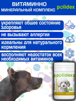 Polidex Multivitum Plus для собак для профилактики нарушений обмена веществ, витаминной и минеральной недостаточности, улучшения внешнего вида у собак Полидекс Мультивитум Плюс, 150таб